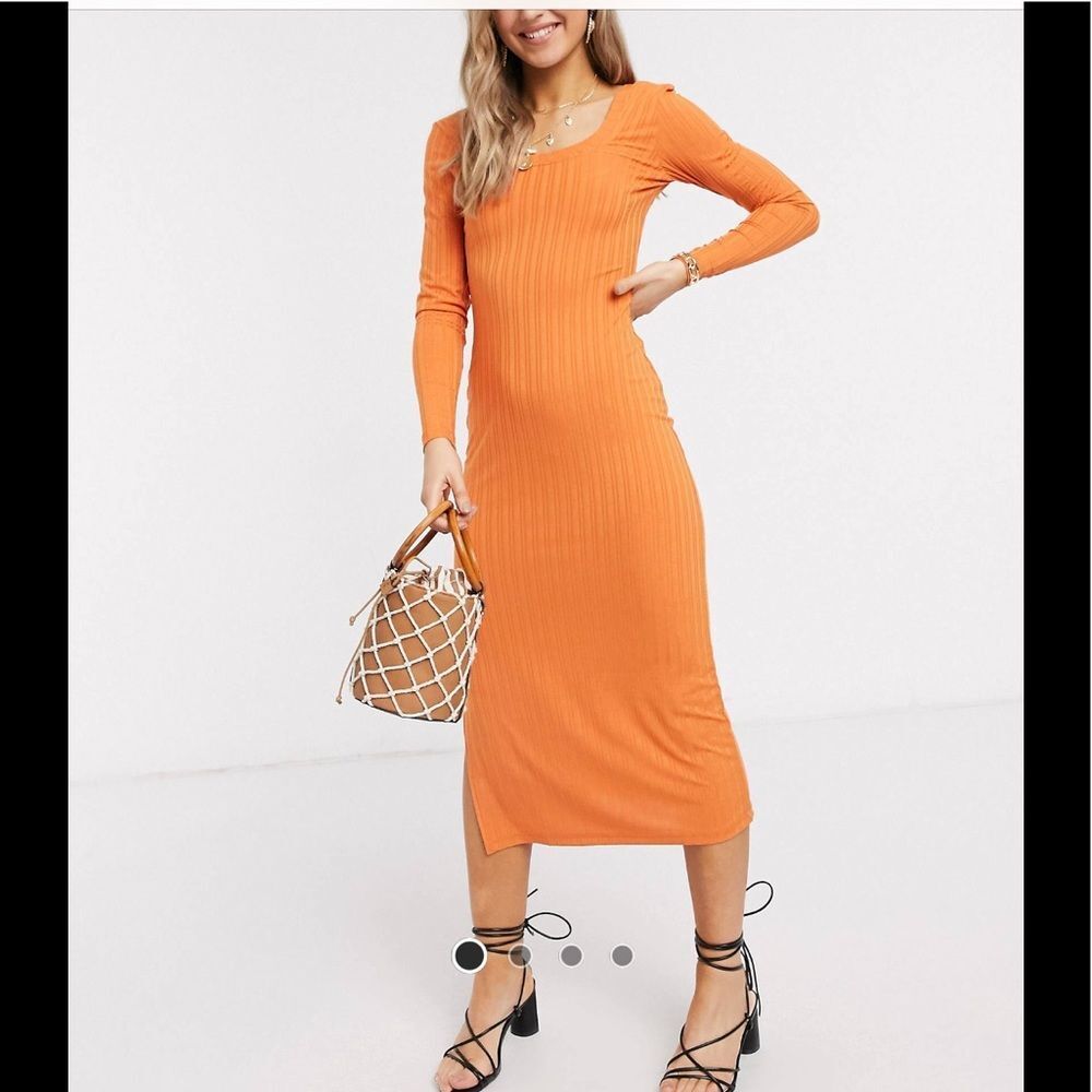 ASOS l Square Neck Ribbed Midi Dress